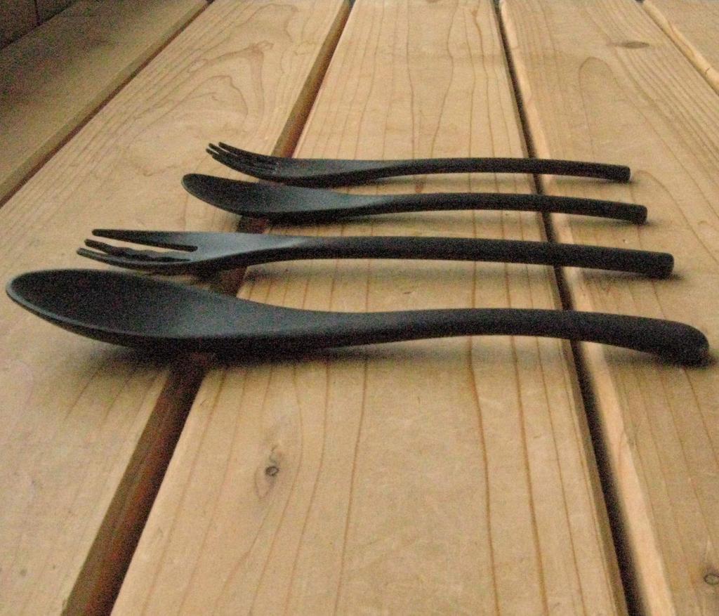 Nagao Plastic Dinner Cutlery 8 Dishwasher Made in Japan Heat-Resistant Set, Pieces, Black, Safe,