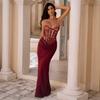 Abito Midi da Donna Elegante Francese Monocolore con Pizzo Senza Spalline a Spallina Sottile Vestibilità Aderente per Feste Serate