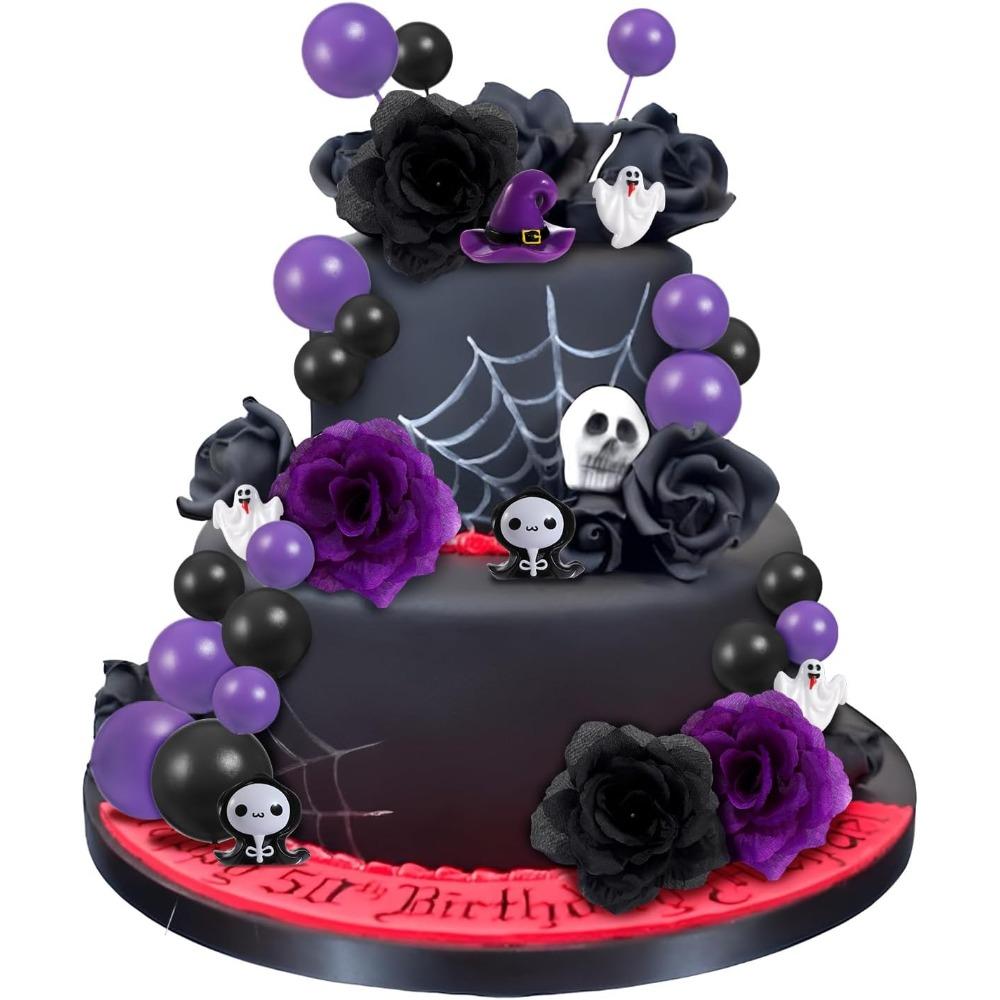 Halloween 44buc Accesorii pentru Decorat Torturi și Prăjituri cu Bilă Mov Fantomă Trandafir Vrăjitoare, Decoratiuni Petrecere de Zi Toppers pentru Cupcake