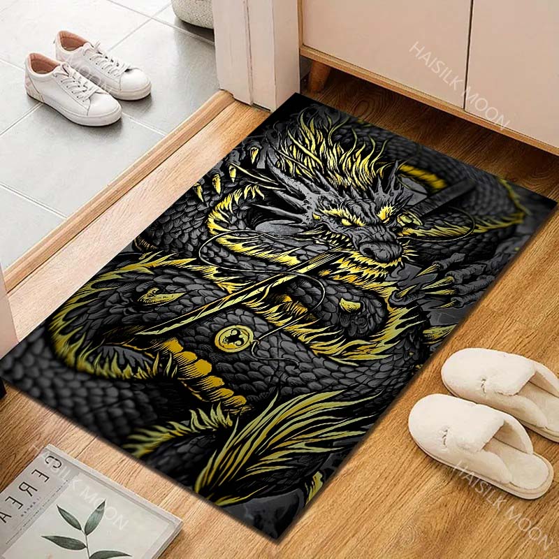 1PC Black Dragon Flames, Fierce Carpet for Living Room Bedroom Sofa Home Decor Rus Non-slip Floor Mat Luxury Gift Multiple Sizes