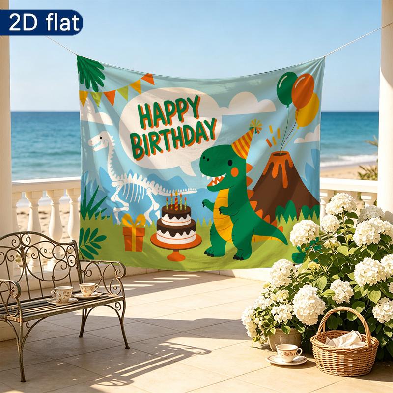 Polyester Dinosaur Birthday Backdrop Banner, Colorful Party Decor for Wall & Photo Booth