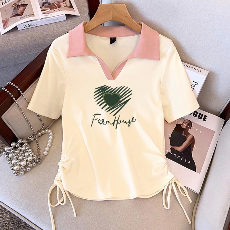 

Plus Size Women s European Style V-Neck Polo Collar Short Sleeve Slimming Top 3XL [130-140 lbs]