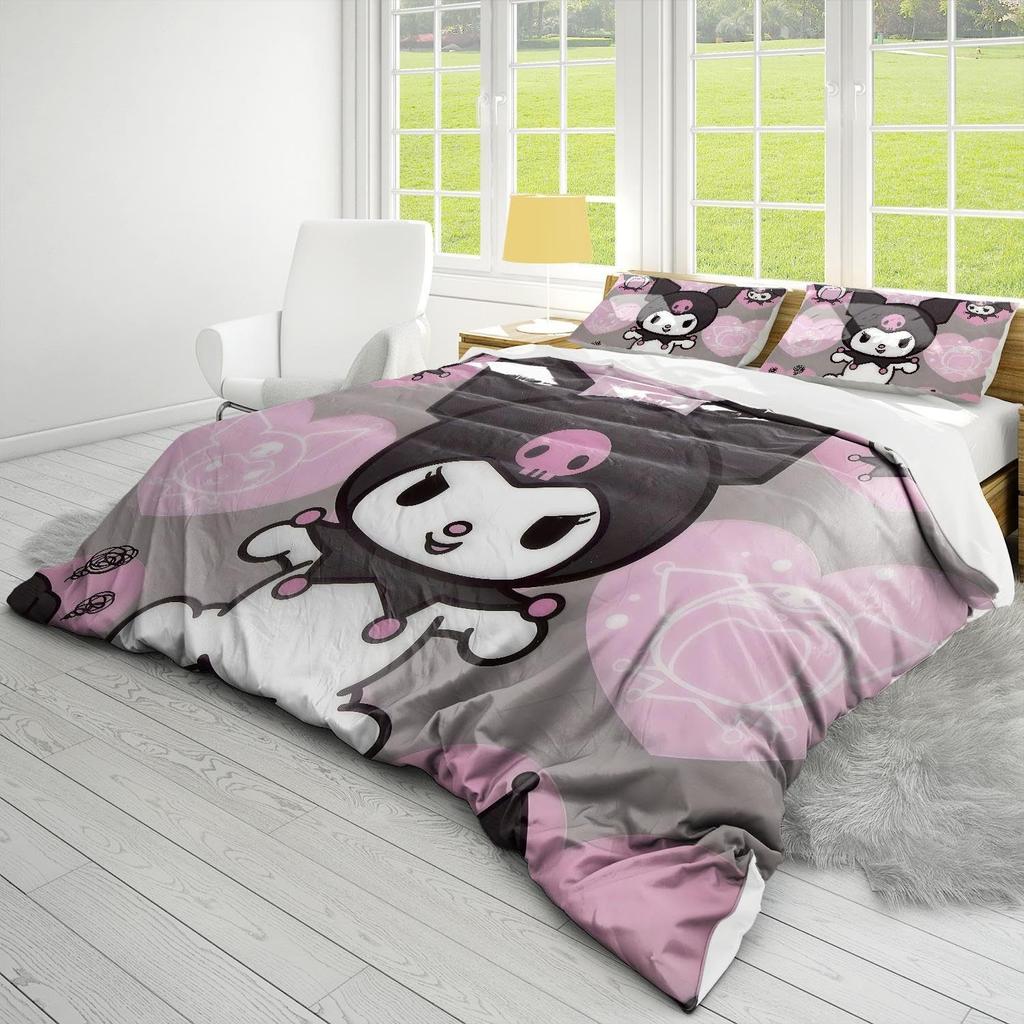 Heimtextilien Dreiteilig Lila Kulomie Cartoon Digitaldruck Steppdecke Kissenbezug Bettwäsche