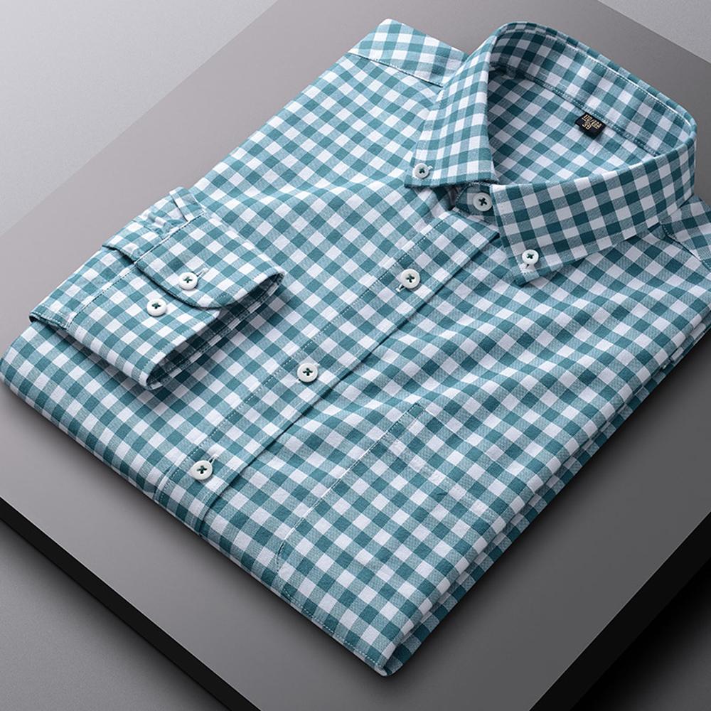 Herren Langarm Oxford Button-Down Hemden Freizeitkleidhemd für Herren Bequem 100% Baumwolle Mehrere Karomuster/Gestreift Herrenbekleidung