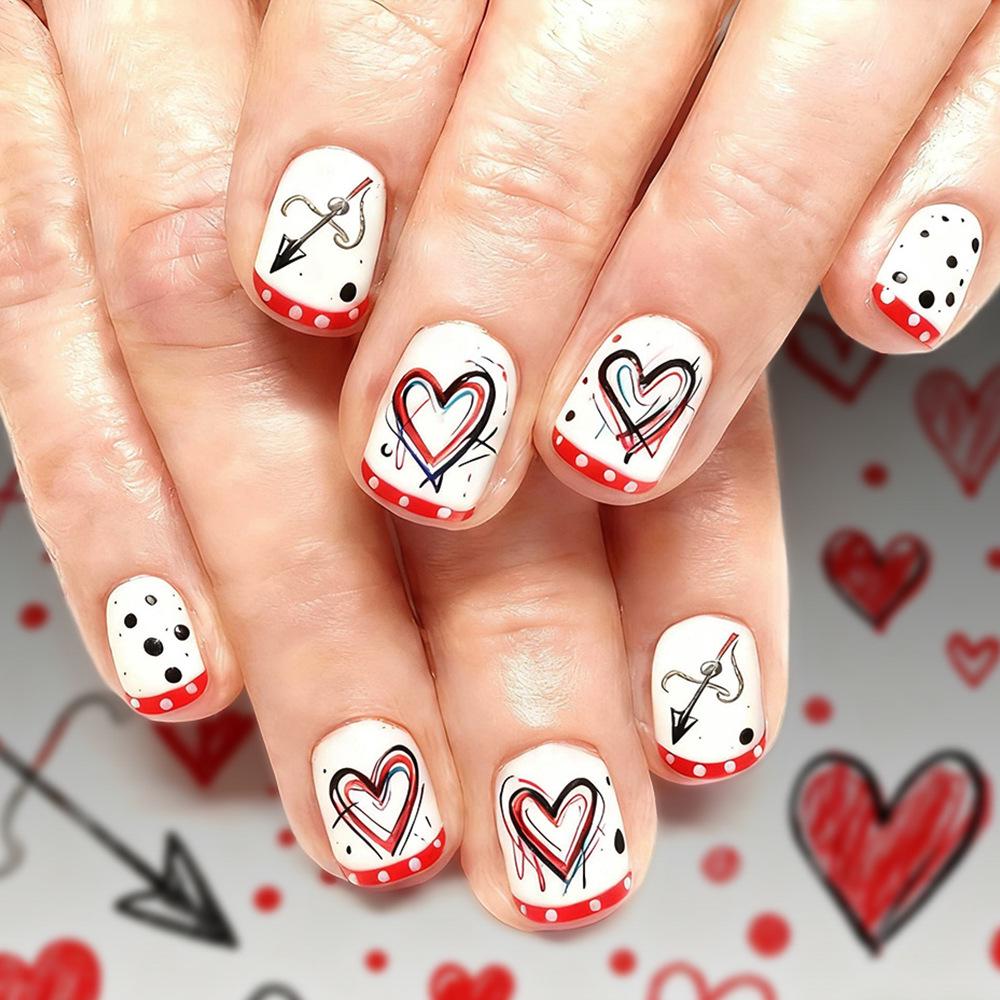 Valentine s Day Removable Nail Art Set - 24 Heart & Polka Dot Designs