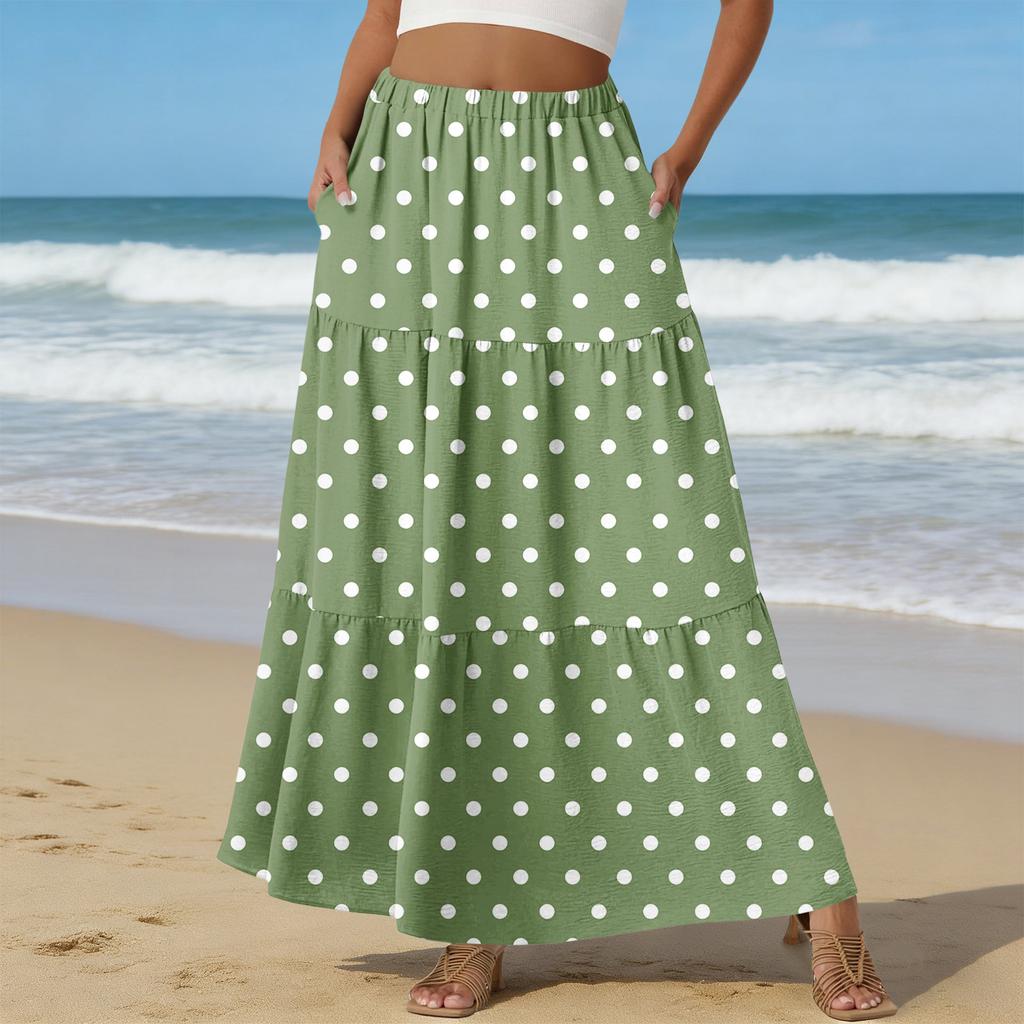 Women's Casual High Waist Drawstring A-line Skirt Color Skirt With Pockets