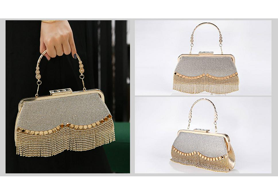 Cross-Border Rhinestone Tassel Evening Handbag