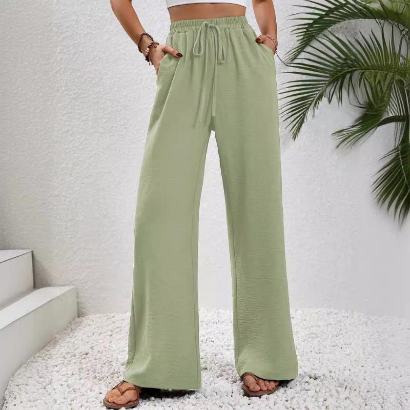 Women Casual Solid Color Loose Wide Leg Floor Length Pants