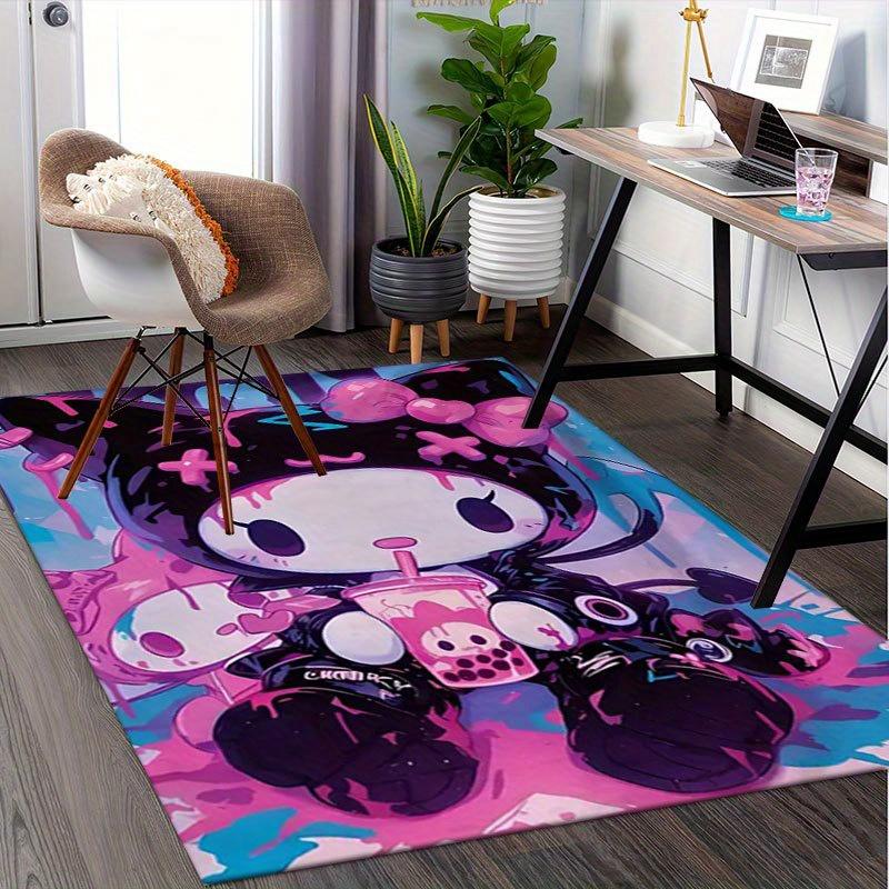 1pc Sanrio Kuromi Mermaid Printed Office Carpet Rectangle Rug Under The Table,Perfect Room Decor for Living Room, Bedroom, Kitchen, Non-slip Floor Mat