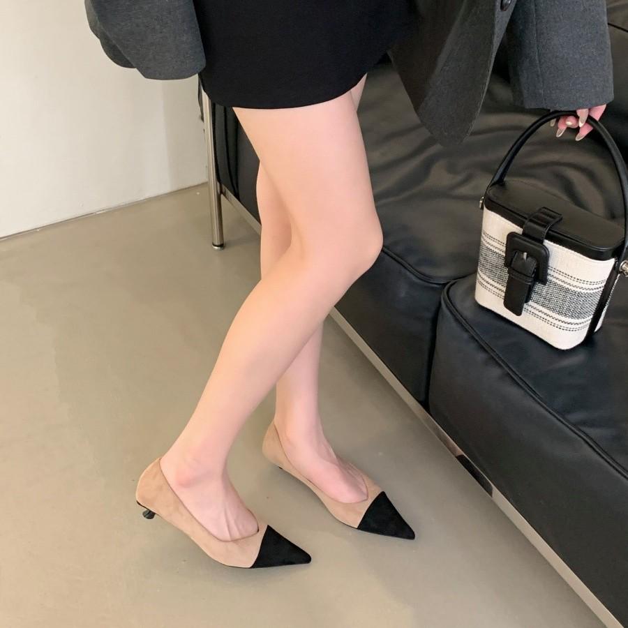 Autumn new cashmere fashion shoes women's round head color matching light mouth single shoes cover feet elegant grandma flats