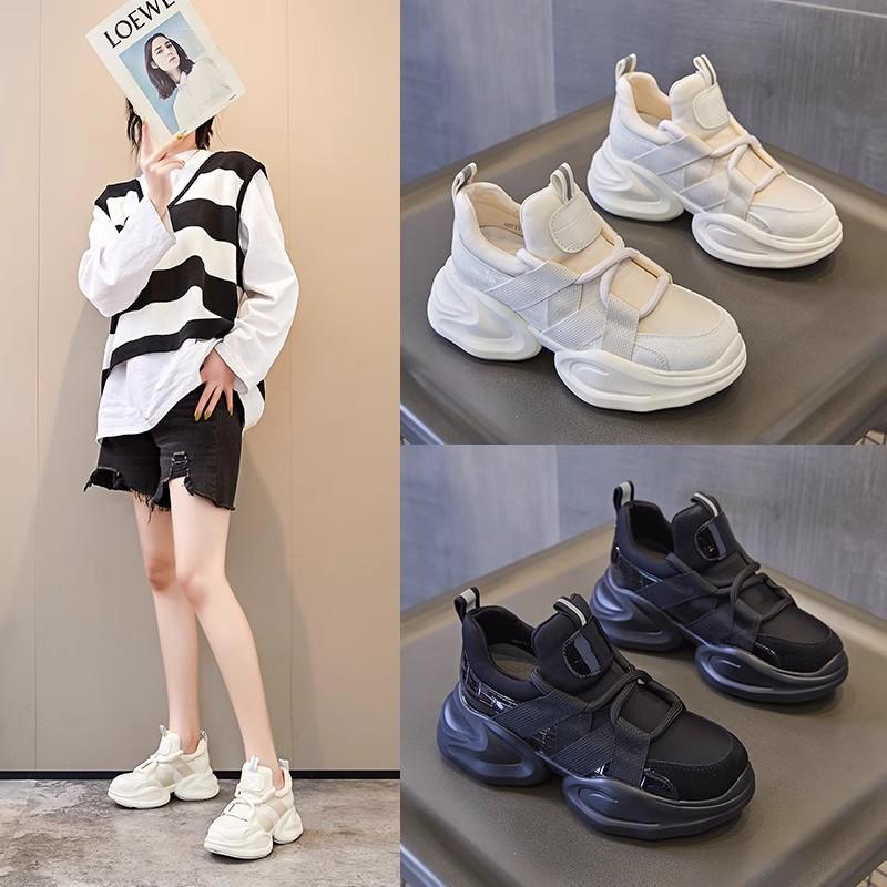 Leather dad shoes women's spring and summer new muffin thick sole inner height increase women's shoes casual sports shoes little white shoes