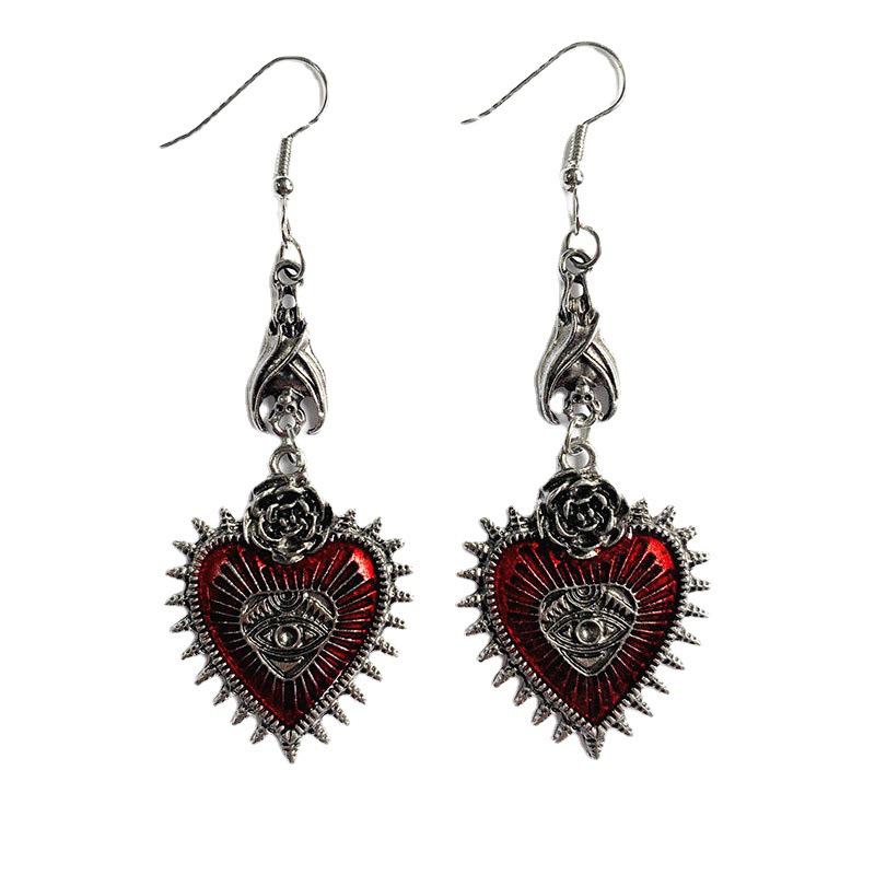 2022 Gothic Punk Rose & Bloody Eye Bat Earrings