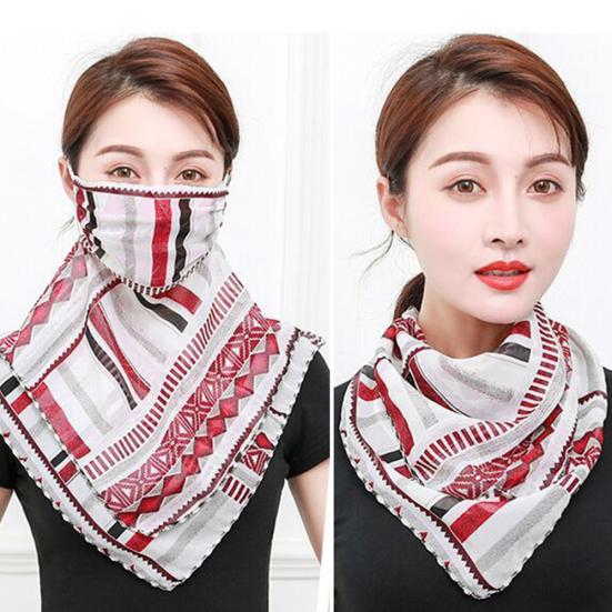 Women Floral Print Breathable Chiffon Sun Proof Veil Shawl Scarf Neck Face Cover