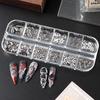 Xiaomi 12 Grids Silver Metal Halloween Nail Art Decorations Y2K Gothic Spooky Cat Skull Coffin Butterfly Star Heart Manicure Nail Decor