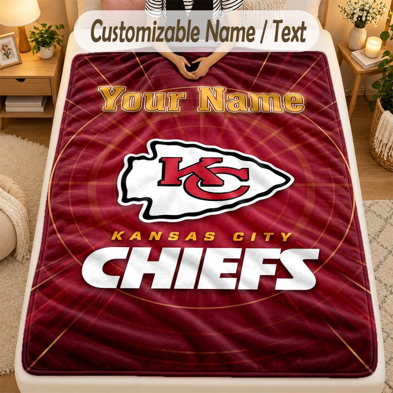Flannel BlanketKansas City Chiefs Custom Name Text Personalized Soft Warm Throw Blanket Home Decor Gift