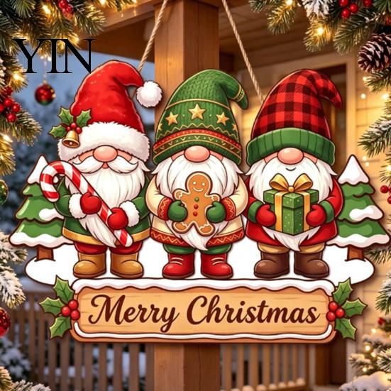 Solid Wood Christmas Decoration Gnome Wooden Hanging Pendant, Cartoon Ornament, Merry Decorative Craft Door Sign for Home Shop Holiday Party Hanger