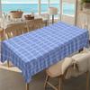 Contemporary Pastel Blue Grid Tablecloth, Clean Brushstroke Pattern Print, Scalloped Trim, Dirt Resistant for Home Decor