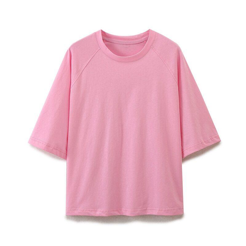 Fashion Style Spring Pure Color Minimalist Double-Sided Cloth Short Sleeve