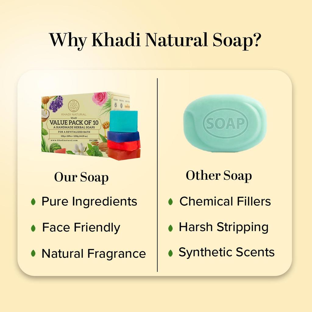 Khadi Natural Herbal Soap Gift Set 10 Soap Pack of 1 | Handcrafted Essential Oil Soaps | Gentle Natural Cleansing