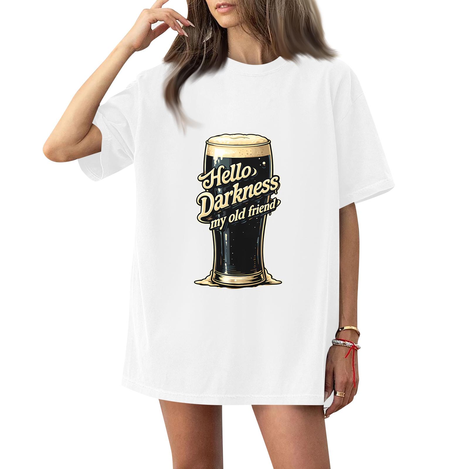 

( Darknss My Old Freend) Women s Fashion Casual Short-Sleeve Neck St. Patrick s Day Printed Shirt/T-Shirt Top XL білий