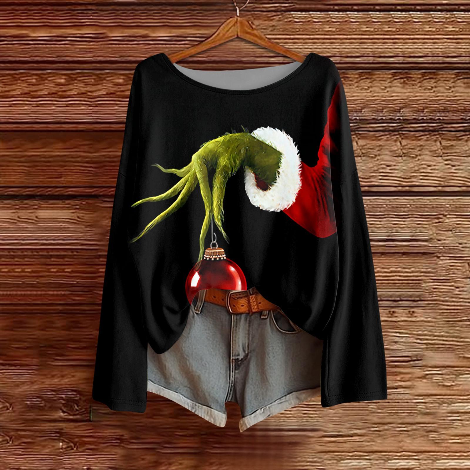 

Long Sleeve Shirts For Women Printed Tees Blouses Casual Plus Size Basic Tops Pullover XL чёрный