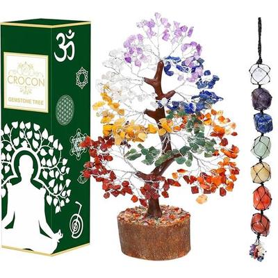 Chakra Tree of Life - 7 Chakra Tumble Stone Hanging, Crystal Tree for Positive Energy - Feng Shui Bonsai, Healing Stone, Attract Good Luck