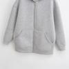 Womens Gray Oversized Hooded Sweatshirt Casual Loose Fit Zip-Up Jacket Streetwear Style
