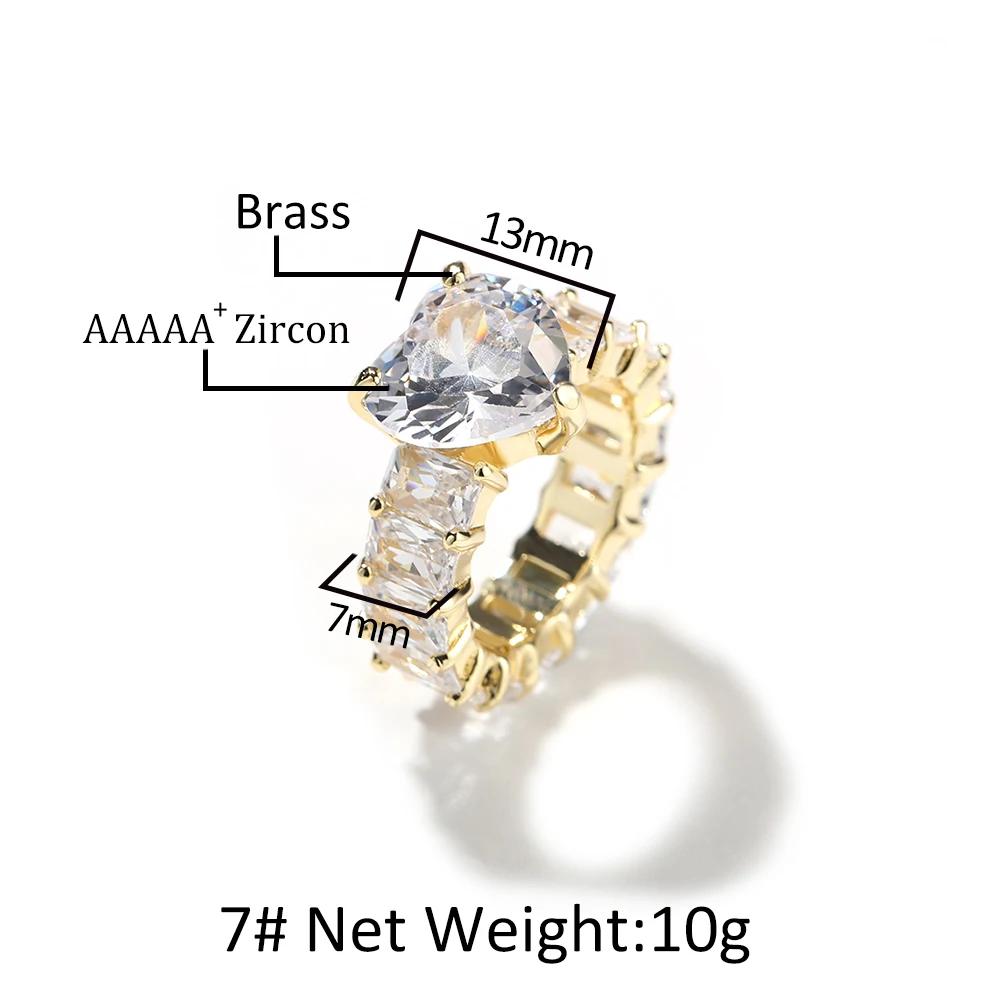 7mm Big Baguette  CZ Stone Pink Heart Ring Iced Out Bling Fashion Ring Hip Hop Jewelry High Quality Engagement Gift  Color