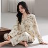 Pajamas Women's Spring and Autumn Autumn Pure Cotton Long-sleeved Cardigan Thin Cotton Women's Simple Temperament Loungewear Can Be Worn Outside