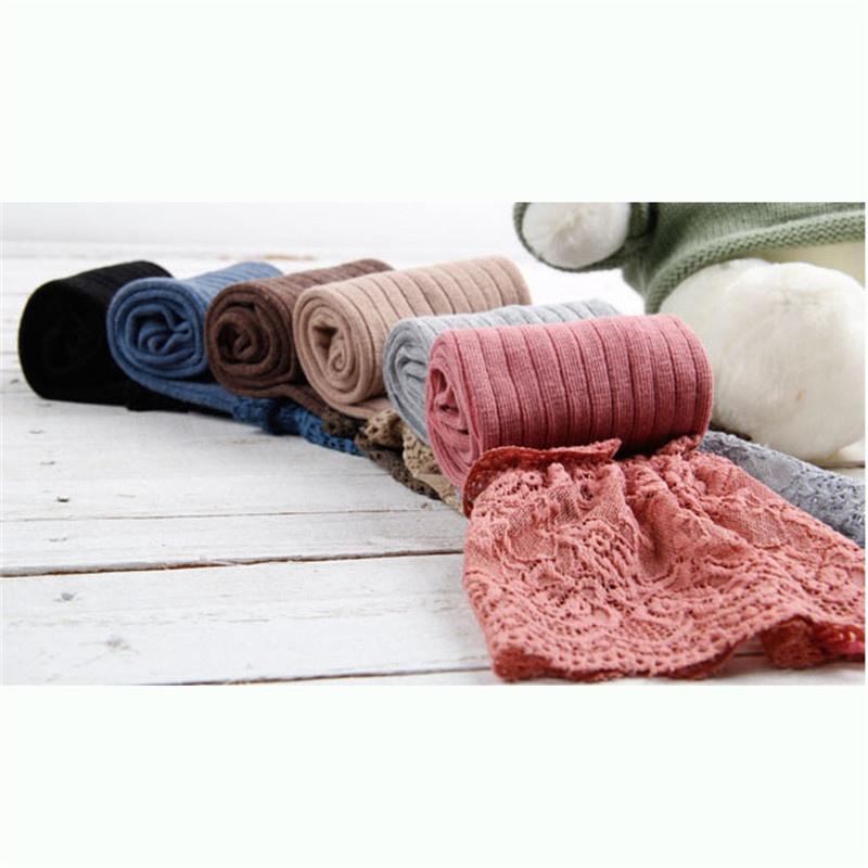 Winter Kniestrümpfe mit Spitzenbesatz Vertikale Streifen Baumwolle Oberschenkelhohe Strümpfe Rutschfest und Schlankmachend