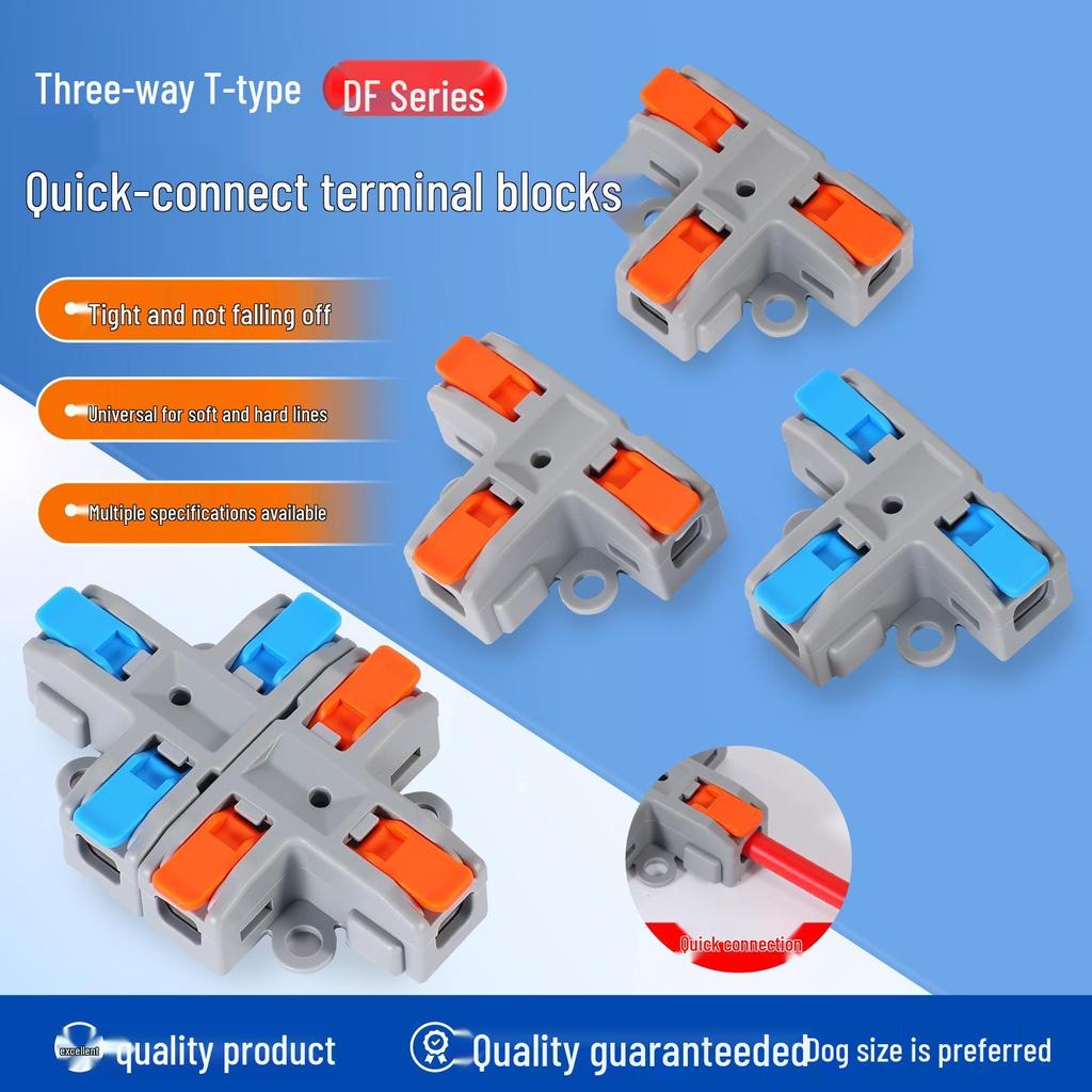 Compact T-Type Quick 3-Way Wire Connector Terminal (1-In, 2-Out)