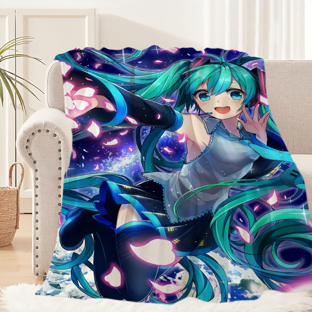 Süße H-Hatsune M-Miku Anime-Mädchen kawaii Decke Plüsch Nickerchen Sofa Teppich für Wohnzimmer Büro Schlafzimmer Geburtstag Zuhause Reise Kinder Geschenke