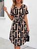 European American Women's V-neck Printed Dress