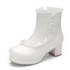 Fashion Ladies Ankle Boots Women Shoes Sweet Lace String Bead Lolita Lovely Cosplay Platform Girls Mid Heels Booties Woman Pink White