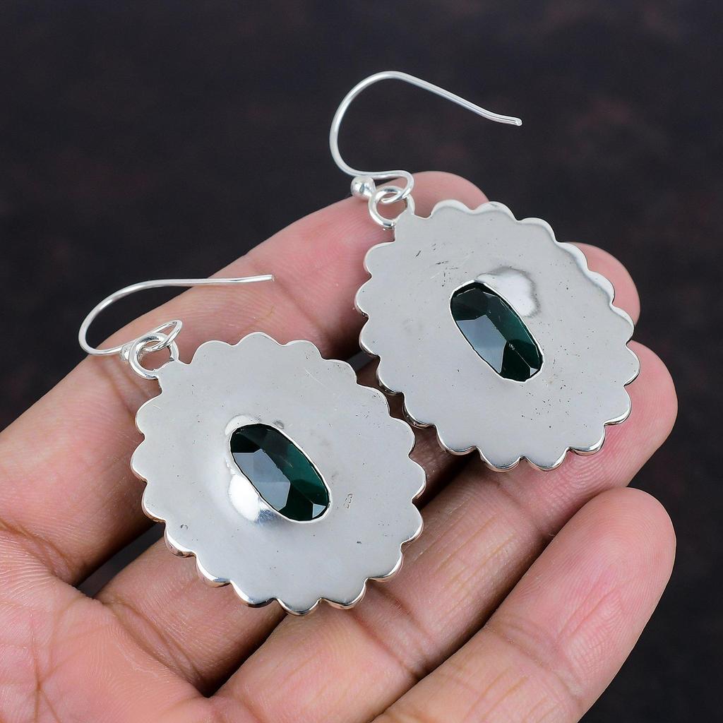 Fasetované náušnice s chromdiopsidem ze sterlingového stříbra 925 Ručně vyráběné šperky Náušnice v jedinečném stylu Dárky pro ženy Úžasné šperky s drahokamy