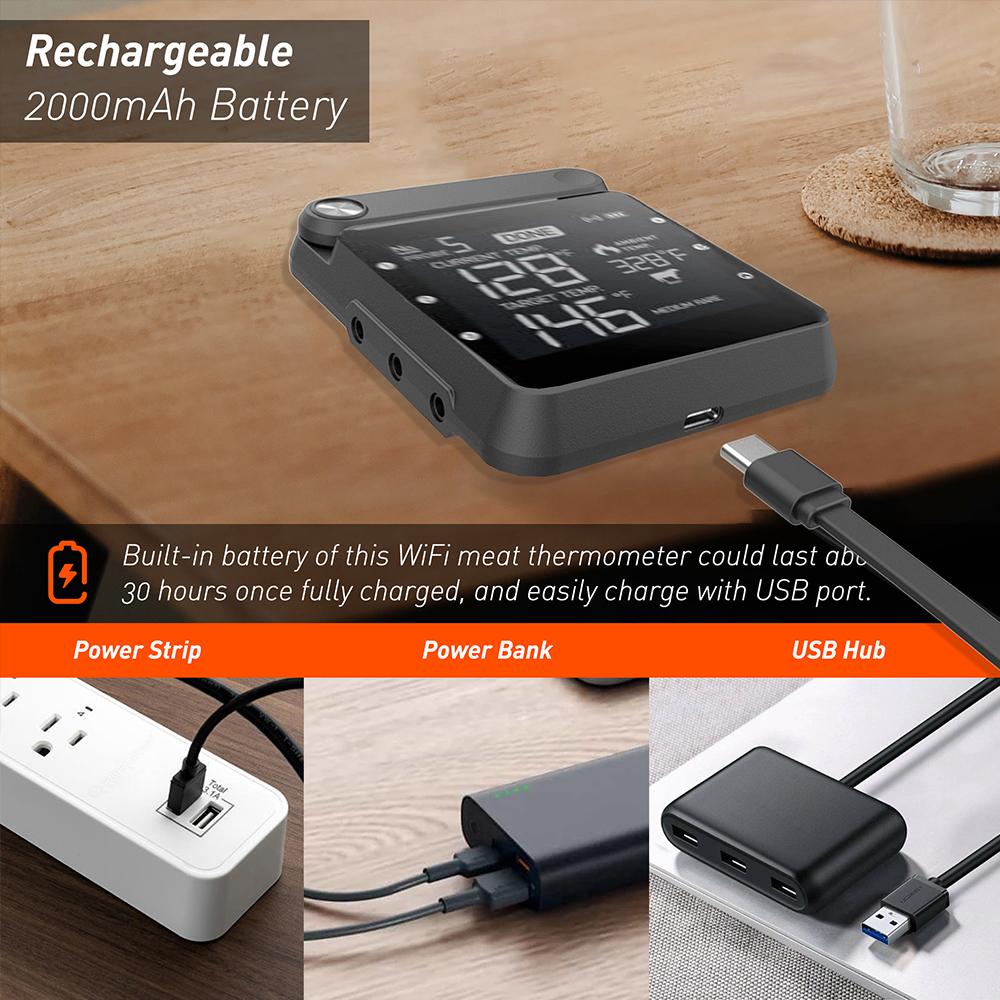 Food Thermometer Probe Digital Wifi Rechargeable Wireless Remote Meat Cooking BBQ for Steak Oven Grill Smoker with Magnet