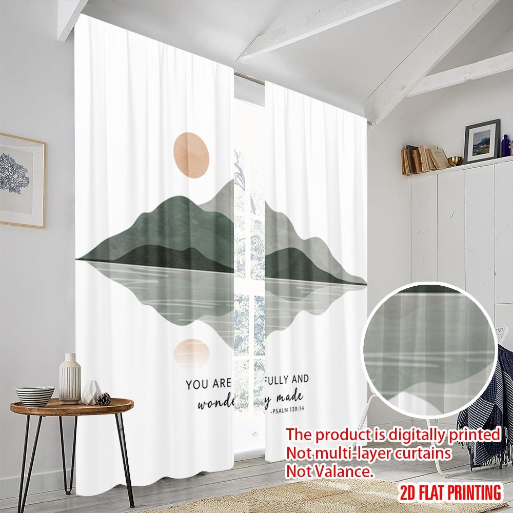 2pcs 2D flat printing Drapes Mountain Reflection Polyester Fabric Without Electricity Holiday Decorations for Indoor