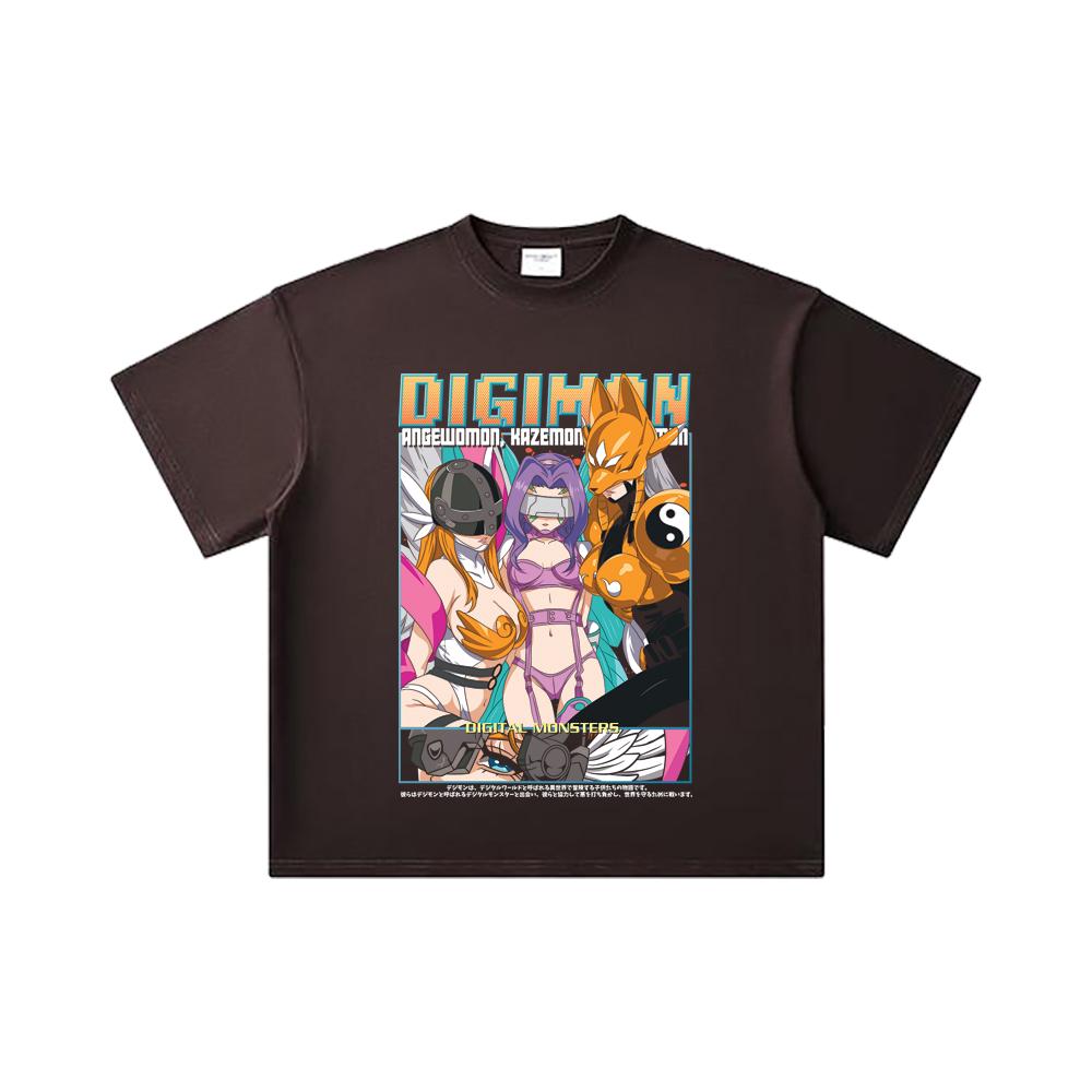 260 GSM Double Yarn 32 Count 100% Cotton Digimon V6 Waifus Print Unisex Heavy Cotton T Shirt