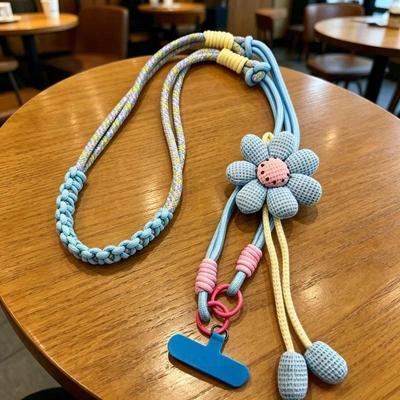 1Pcs Cute Flower Decor Adjustable Phone Lanyard Durable Braided Strap For Daily Outing Shopping Travel Anti Lost Accessory