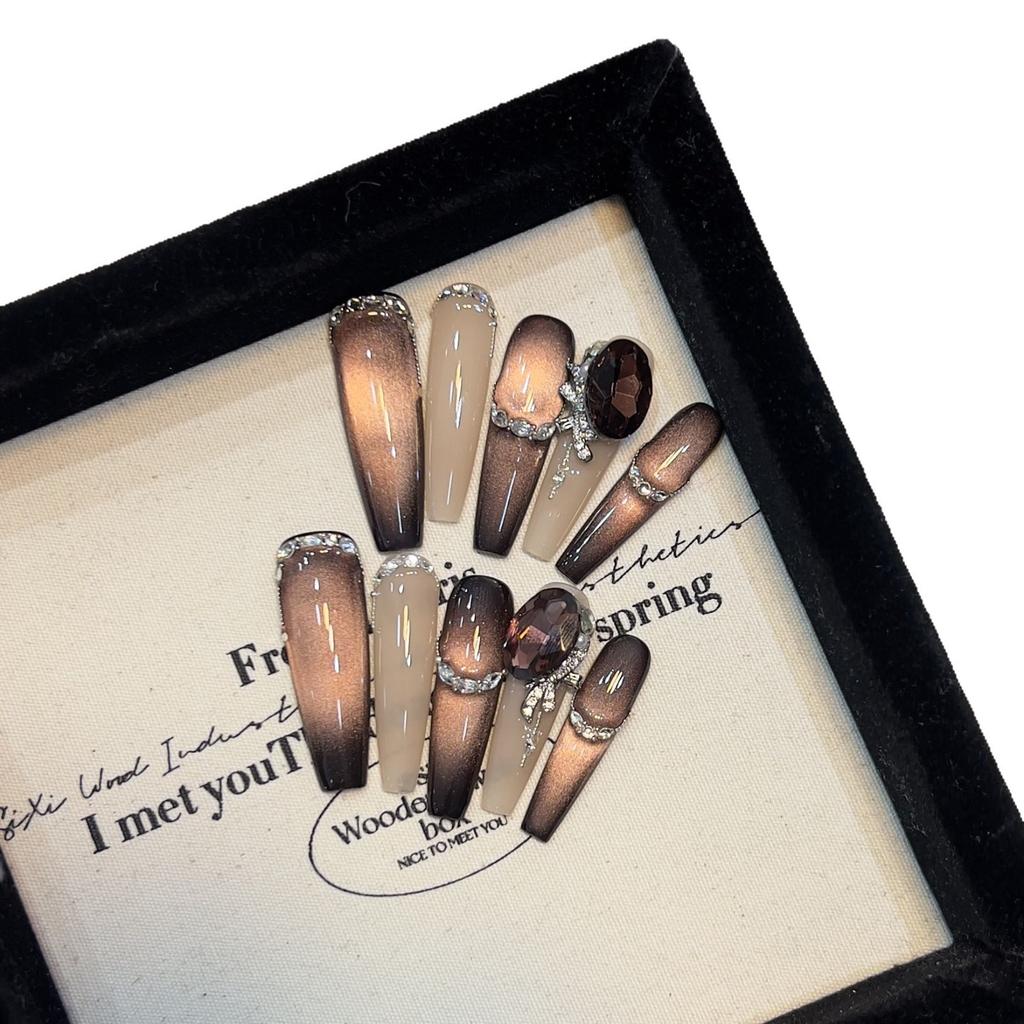 New Hand-woven Armor with High-end Atmosphere, Dense Cat Eye Nail Art Sticker, Flashing Zircon Crumble Diamond Removable Nail Piece