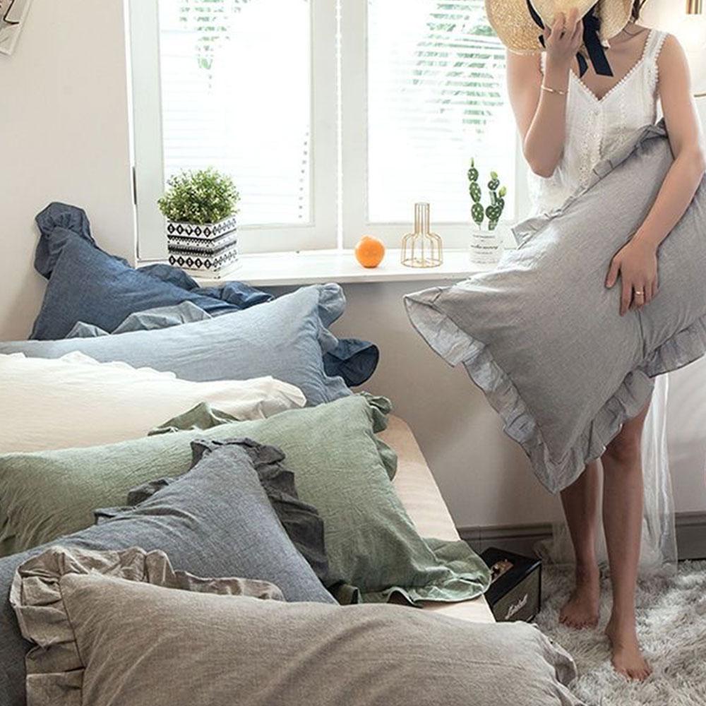 48x74cm Washed Cotton Pillowcase Home Bedding Super Soft Ruffled Pillow Cover With Envelope Closure Pillow Cases Home Decor