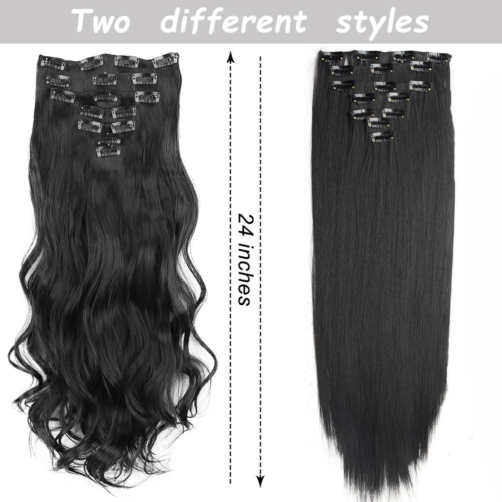 7Pcs/Set 16 Clips Hair Extension Black Long Straight Natural Hair Ombre Hairpiece Heat Resistant Fiber For Women Hairstyle 2030