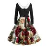 Damen Casual Fashion Langarm Weihnachten Grafik Bedruckte Vintage Lange Kleider