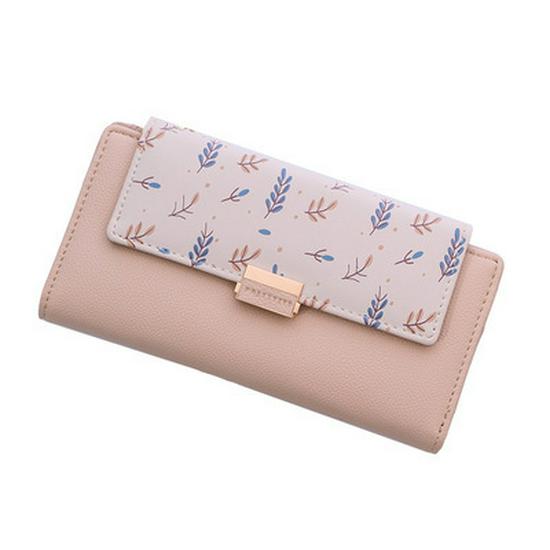 Hopper Women's Korean Style Floral PU Wallet - Large Capacity, Color Block, Zippered Student Bag