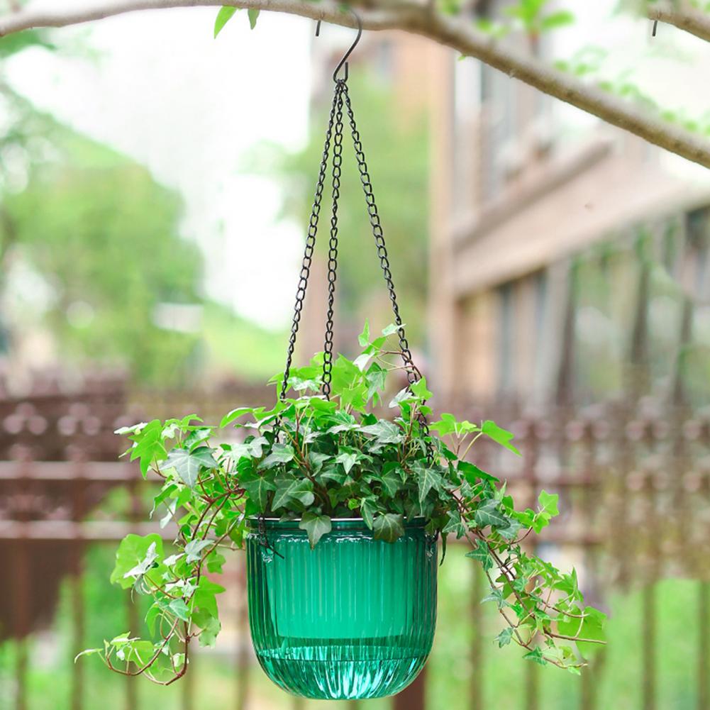 1 Set Hanging Flowerpot Self-Watering Visible Water Level Hanging Planter Pot Basket with Drainage Holes for Indoor Outdoor