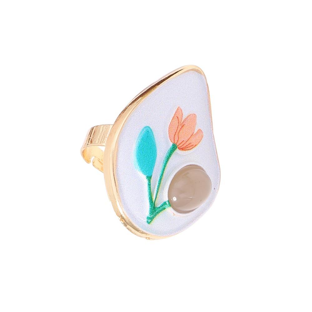 French Enamel Flower Ring Ethnic Style Glazed Ring Unique Vintage Ring Fashion