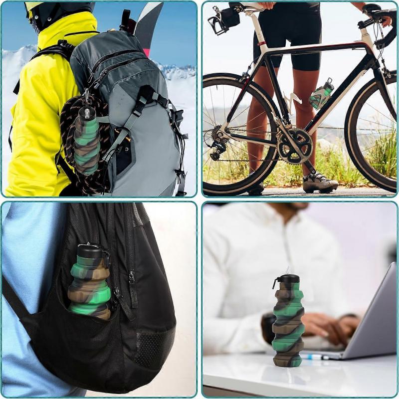 Camouflage Collapsible Silicone Water Bottle - 500ml/17oz Foldable BPA-Free & Leakproof Bottle - Reusable Portable Cup