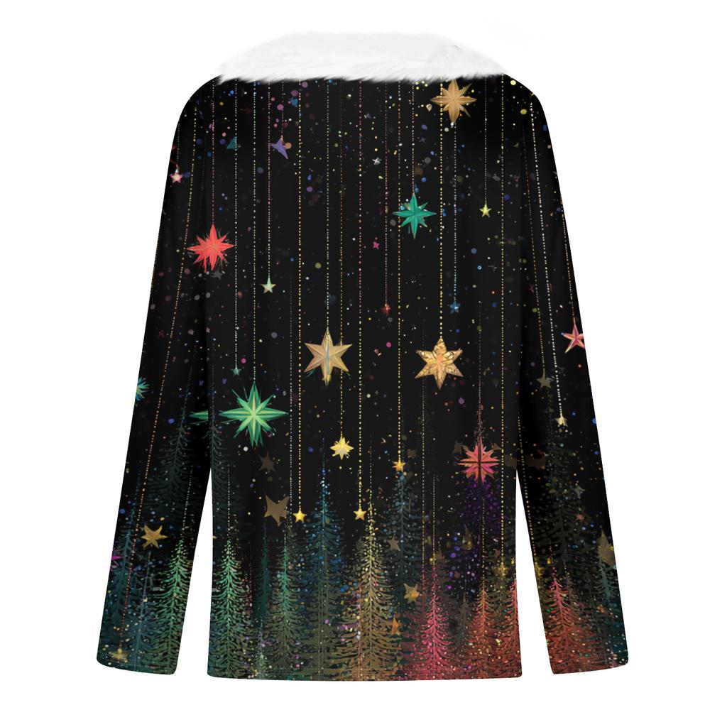 Women's Fashion Casual Long Sleeve Christmas Printed Plush Collar V-Neck Top