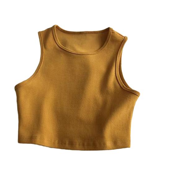 

Женский летний жилет с круглым вырезом, без рукавов, базовые топы, облегающие майки, однотонные укороченные топы для повседневной носки 2XL жёлтый