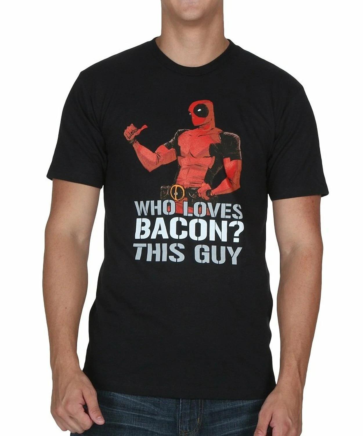 Deadpool Loves Bacon 100% Cotton T-shirt Mens Tees Top L